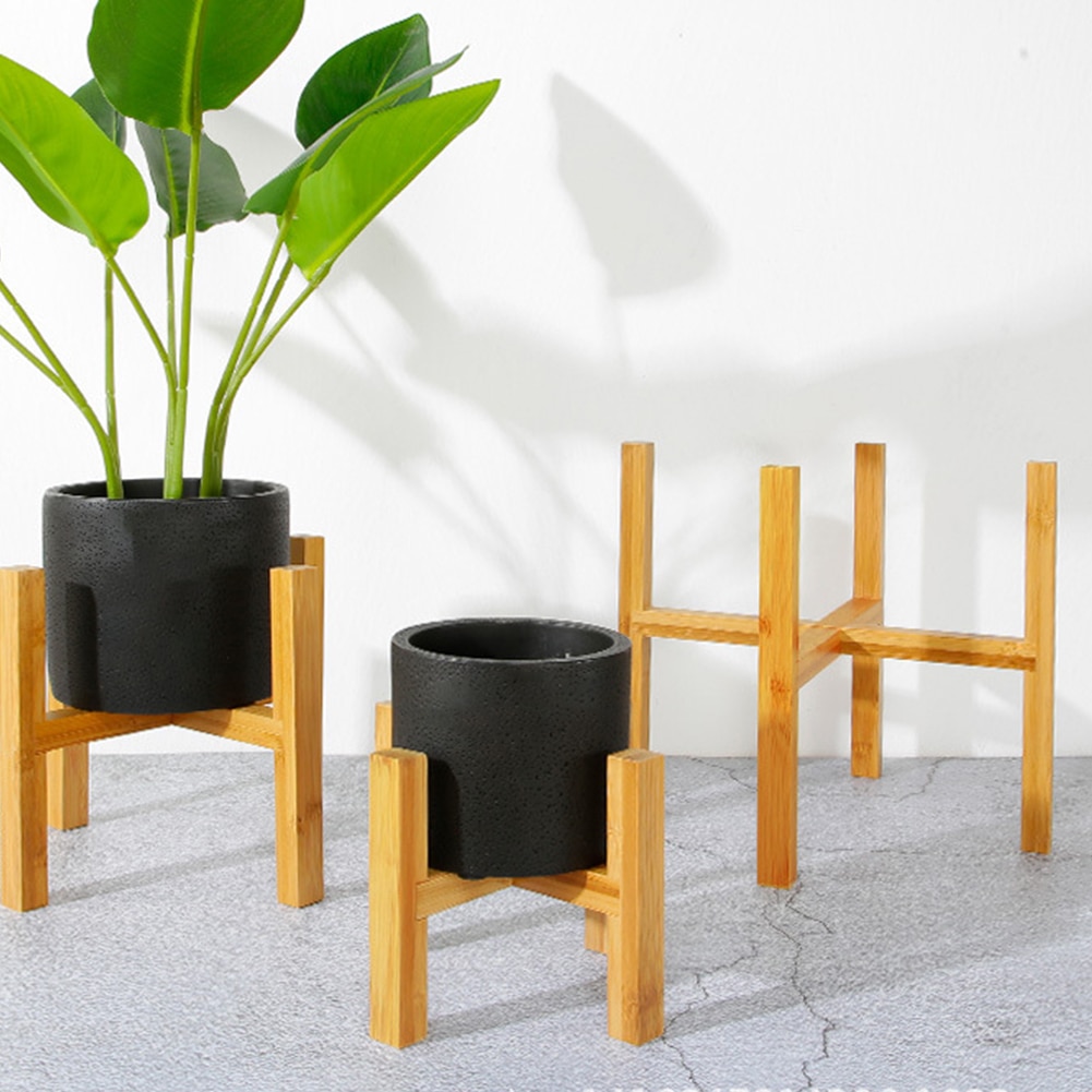 Hem blomsterstativ fristående balkong bambu trä bonsai hållare kontor med trampdyna modern hylla slät yta  #734