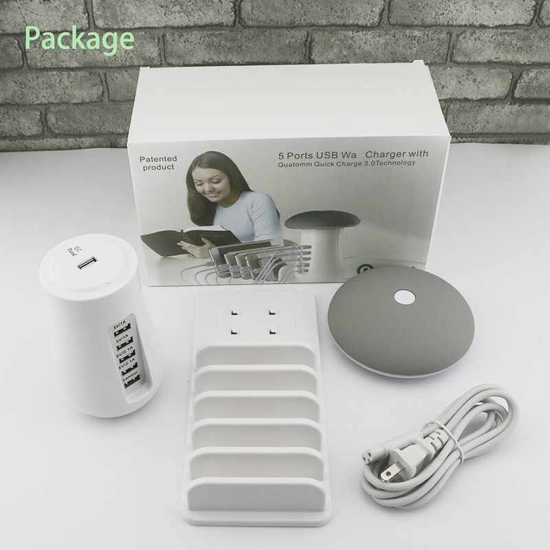 Multi Port USB Quick Charge QC3.0 Fast Charger Station for Iphone Ipad USB Charging Dock Mushroom Led Lamp 5V 2.1A EU US