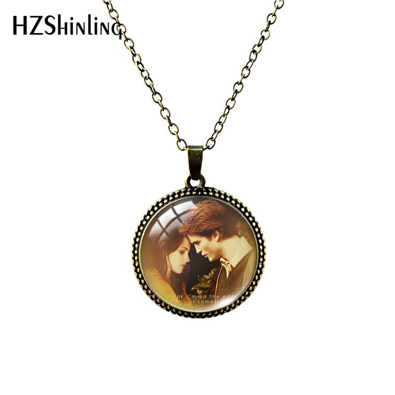 Twilight Movie Pattern 25mm Glass Cabochon Antique Necklace Handmade Glass Jewelry: black / Light Yellow Gold Color