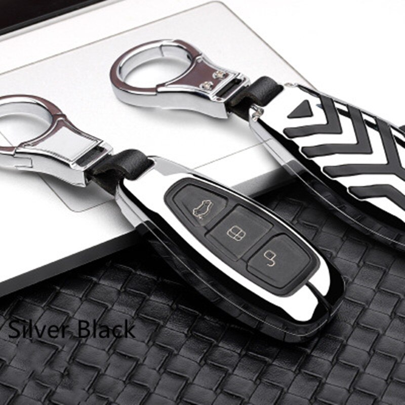 Custodia Chiavi Auto Con LED Per Ford Fiesta, Focus, Mondeo, Ecosport, Kuga - Alluminio E Silicone Argento - Foto 3