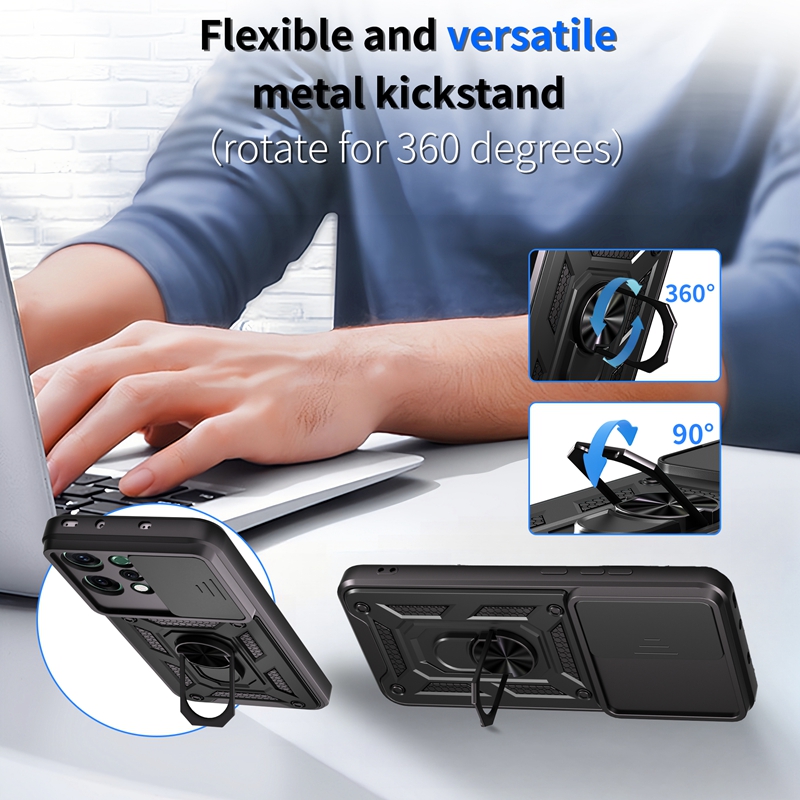 Funda protectora de anillo magnético Armor para OPPO Reno 14 Pro 14F 5G, Funda protectora de lente deslizante para Reno14 Reno14F