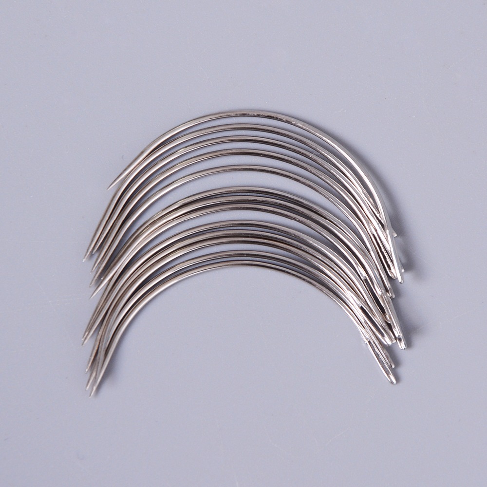 Agujas para coser/tejer extensiones de cabello humano, enhebrador de agujas curvadas en forma de C de 9 CM, 50 unidades