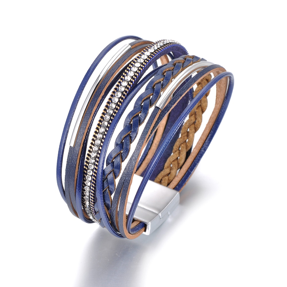 Lokaer Caldo di Vendita del Commercio tutto'ingrosso di Modo Braccialetto di Cuoio A più Strati Dei Braccialetti Strass Magnete Fibbia per Le Donne del Regalo WRBR012