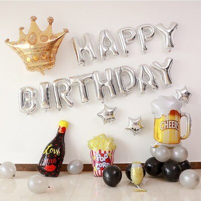 Gelukkige Verjaardag Brief Ballon Decoraties Een Kroon Ballon Popcorn Ballon Decoratie Anniversaire Baby Shower Meisje Feestartikelen: Birthday Set 2