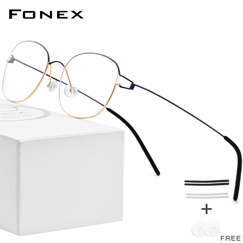 Fonex titanium legering briller ramme mænd recept briller koreanske danmark kvinder nærsynethed optisk ramme skrueløs briller 98618: Blå guld