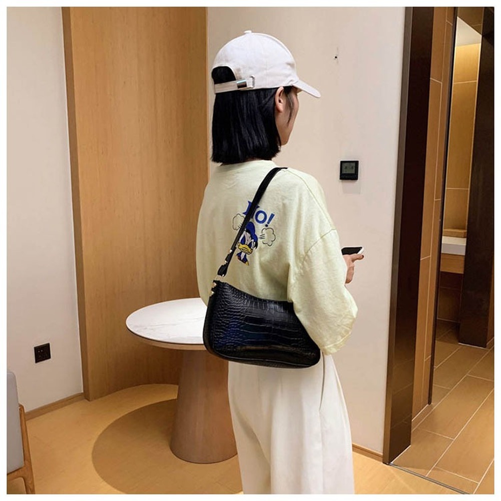 Krokodille mønster baguette tasker pu læder skuldertasker til kvinder luksus håndtaske kvindelig rejse