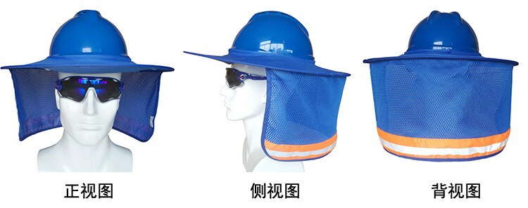 Parasole per lavori all'aperto, casco di sicurezza, protezione per il collo, striscia riflettente, casco protettivo, scudo, cappello solare: Blu