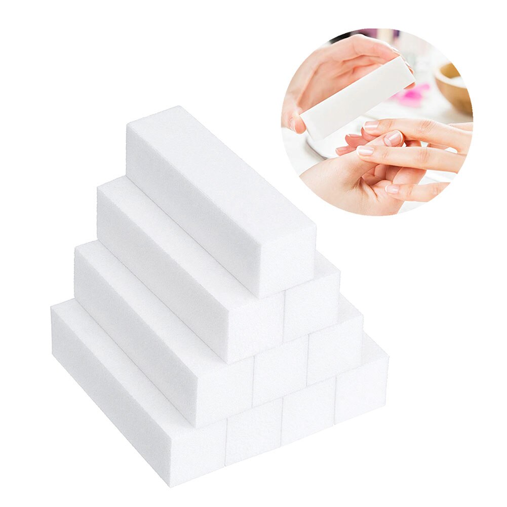 10PCS White Nail Buffer Block 4 Way Sanding Block Files Sponge Nail File Nail Polisher Manicure Tool For Salon