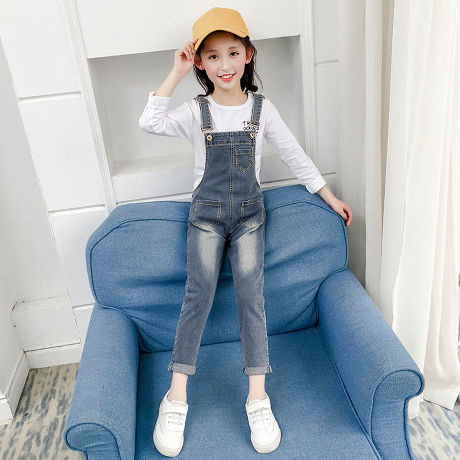 Vår höst barn flickoverall casual långa byxor solida jumpsuits för tonåringar barnkläder byxor med rem 6 8 10 12 14