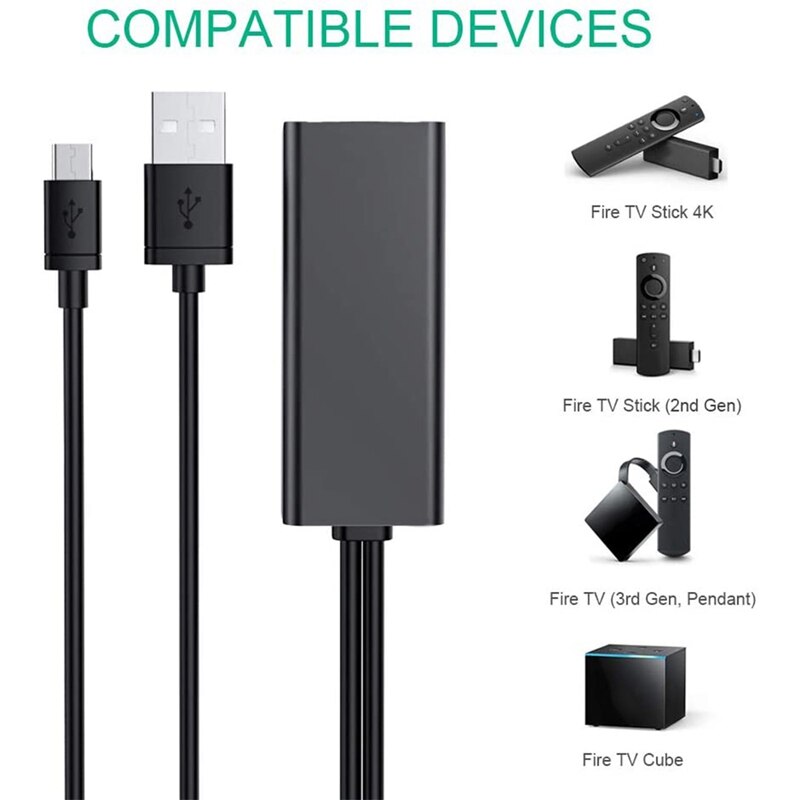 Ethernet Adapter mit Power Kabel für TV Stick (2Nd Gen), 4K Stick