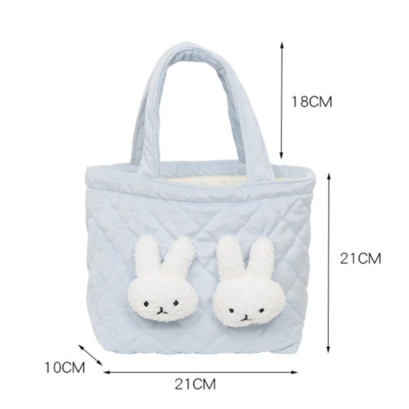 Sac à déjeuner lapin Kawaii, boîte à déjeuner pour femmes, fourre-tout de pique-nique en tissu de coton, petit sac à main, pochette mignonne, sacs de rangement des aliments portables WY351: blue rabbit