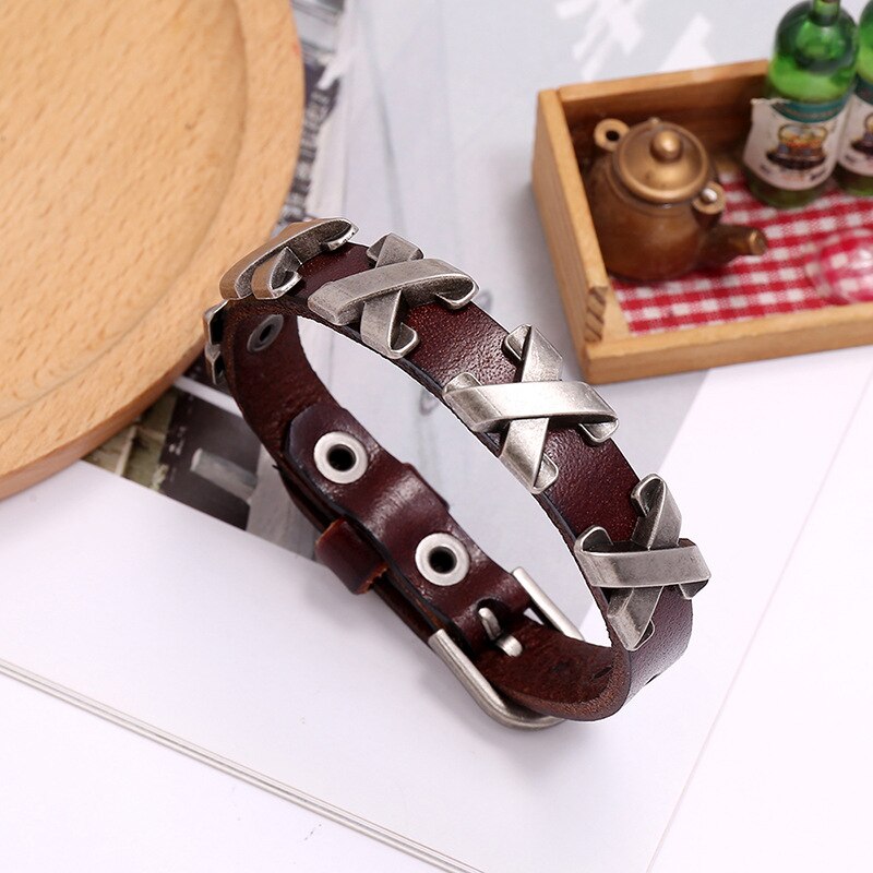 Männer Leder Armbinde Einstellbar Gürtel Stil wickeln Armbänder Frauen Neue Kreuz Reize Hand Gurt