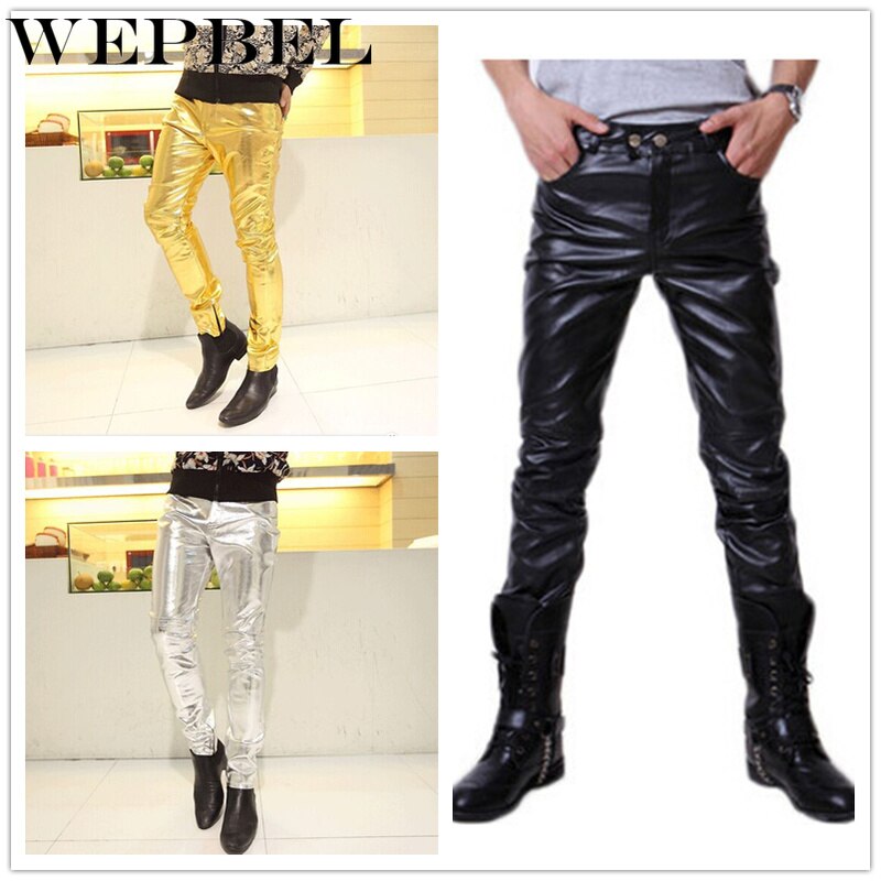 Wepbel slim fit mieshousut plus size miesten punk rock -tyyliset pu-nahkaiset pitkät housut