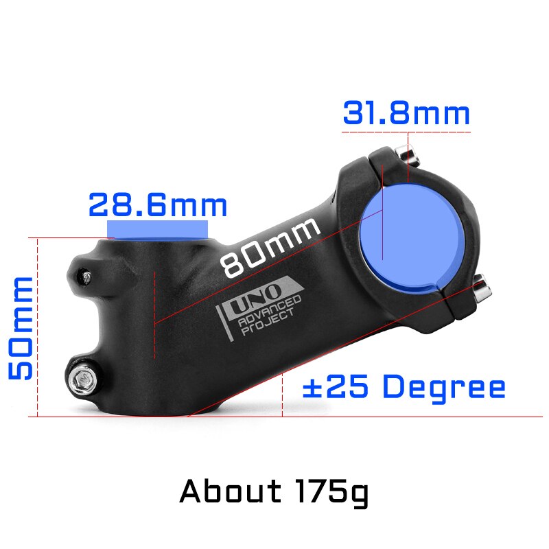 UNO 25 stopni Droga mostek rowerowy kierownica mtb trzon wspornik rowerowy Handlear pion stop 31.8mm 70/80/90/100/110mm części robić roweru górskiego: 31.8x80mm 25 stem