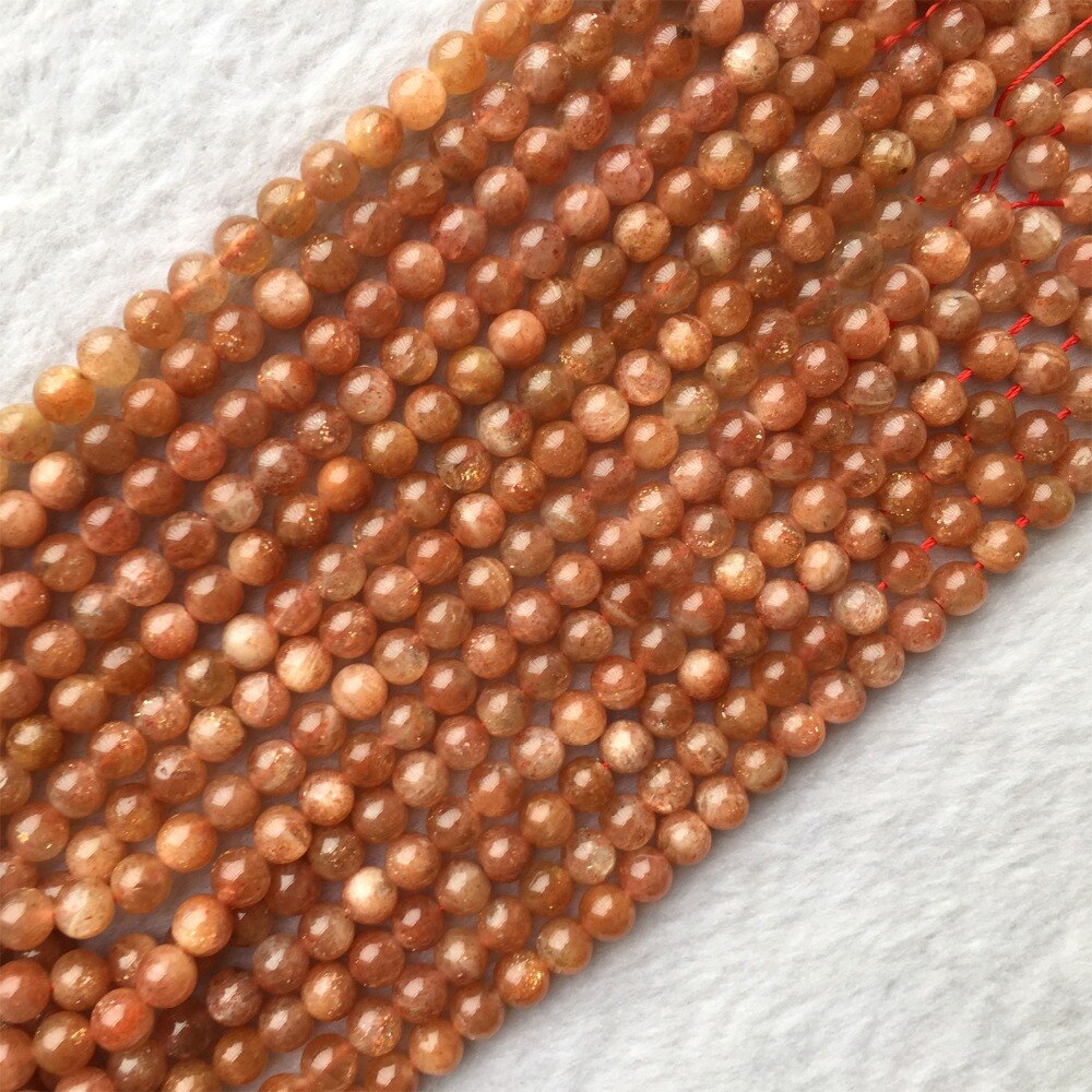 Real Genuine Natural Orange Gold Sanidine Sunstone Round Loose Gemstone Ball Beads 6mm 15" 05865