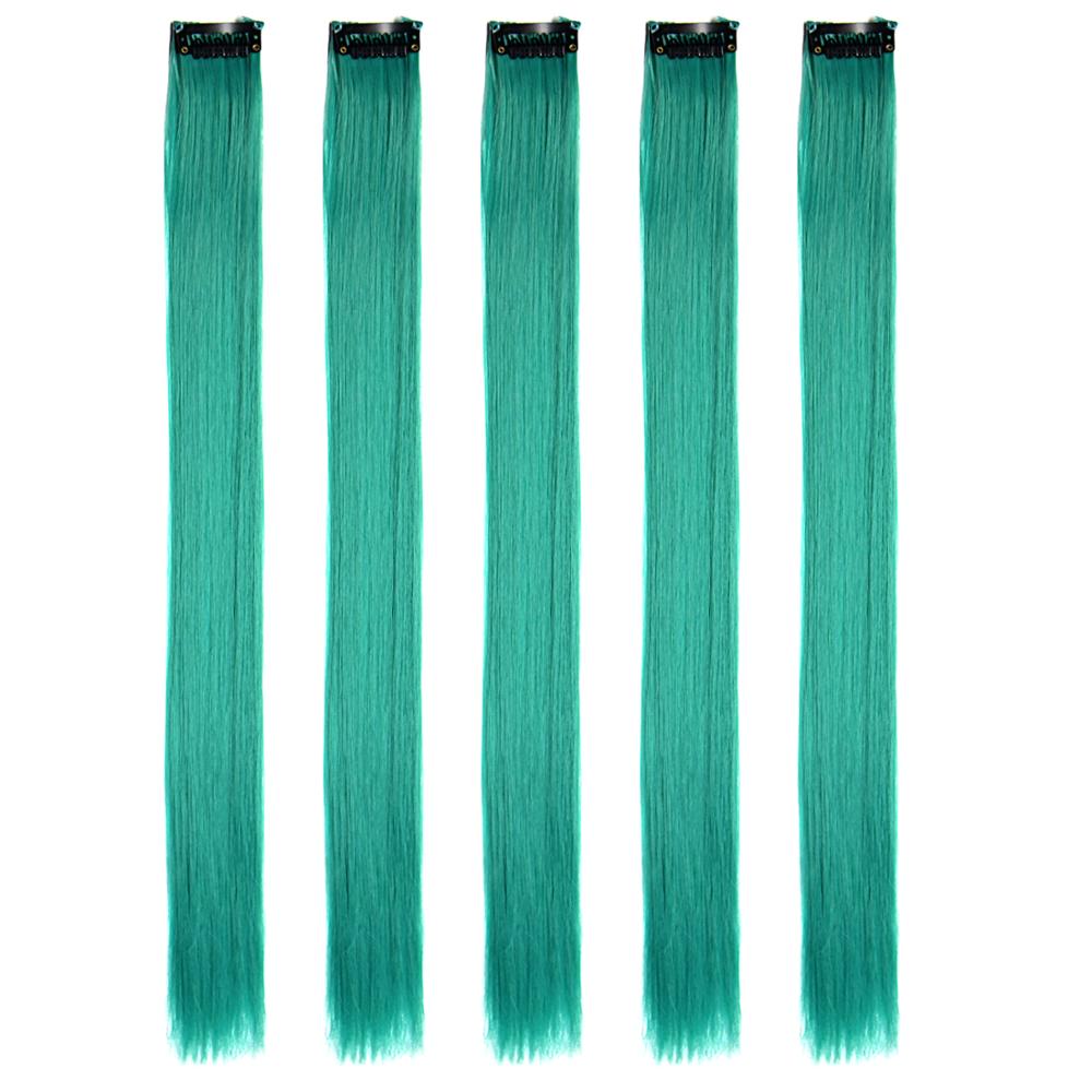 Neitsi 20'' 10pcs/pack Straight Long Single Clip In One Piece Heat Resistant Synthetic Hair Extensions Ombre Hairpiece For Woman: Green