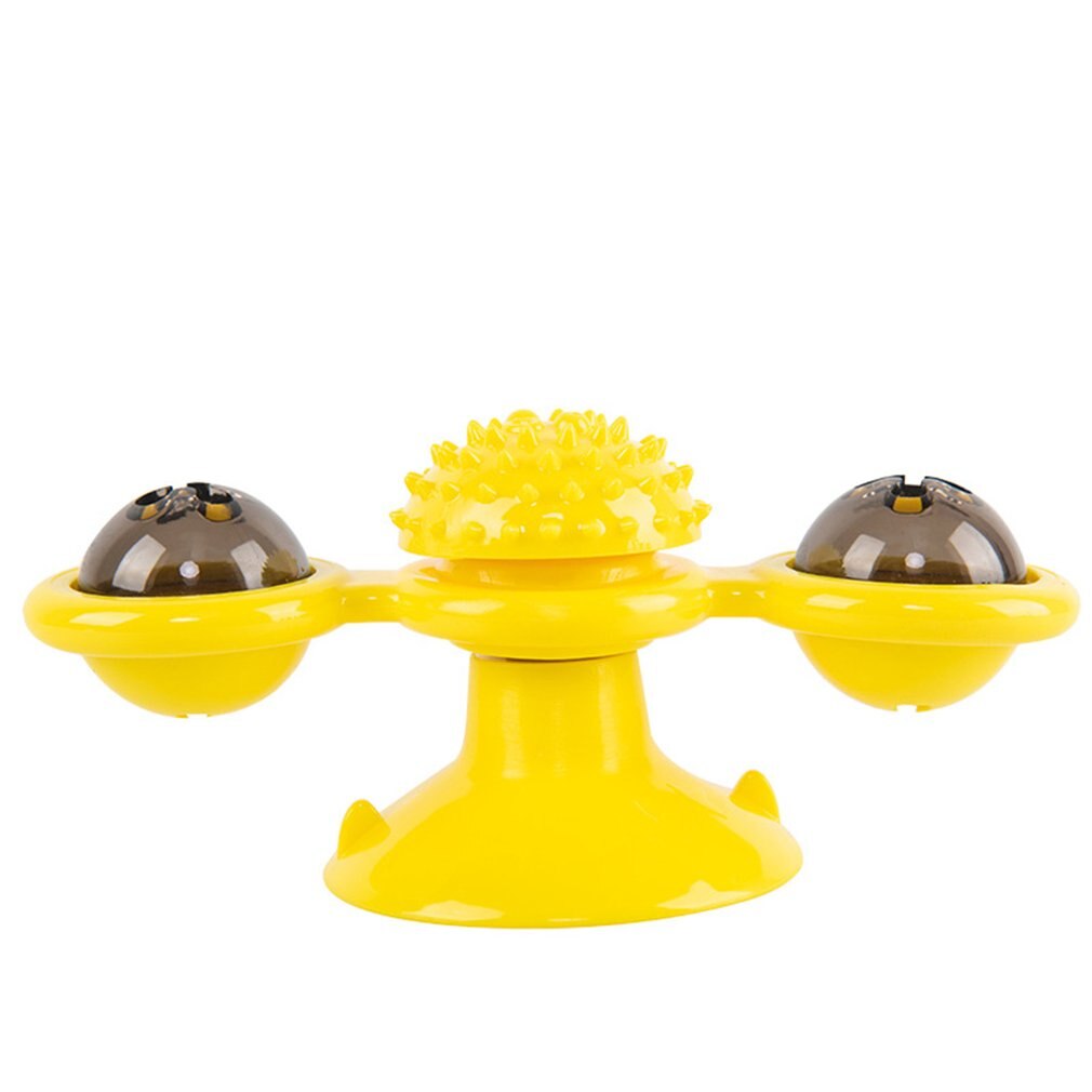 Rotate Windmill Cat Toy Turntable Teasing Pet Toy Tickle Cats Hair Brush Funny Cat Toy Suction Cups Cute: yellow
