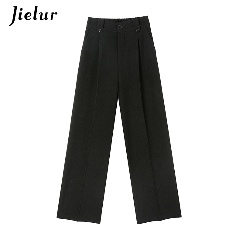 Jielur – Pantalon à jambes larges pour femmes, blanc, taille haute, poches, vêtements de travail décontractés, Ol, noir, s-xl