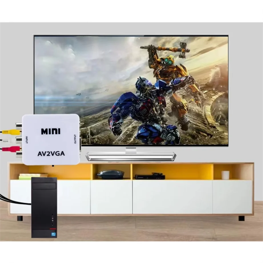 VGA naar AV-converter RCA AV naar VGA-converter AV-adapter met 3,5 mm audiokabel voor TV Box PC Computer 1080P CVBS naar VGA-converter