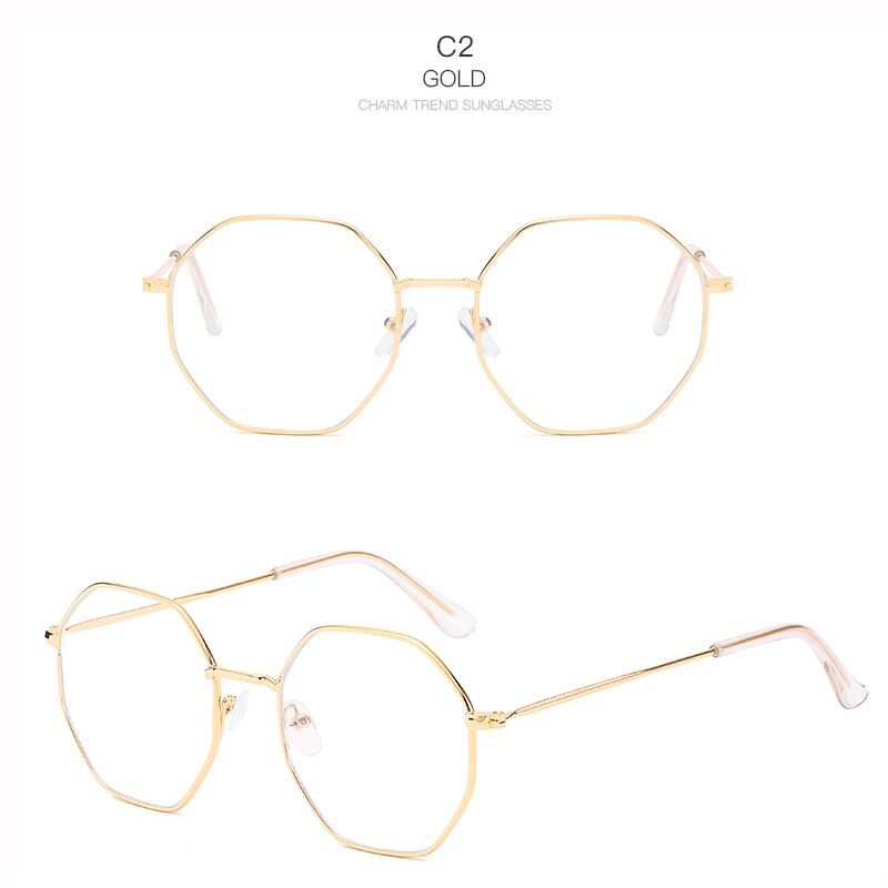 Hombres Vintage Anti-Luz Azul hexagonal gafas lentes de mujeres miopía óptica espejo Metal Simple Anti-azul gafas transparentes marcos: 2-BLS309-C2