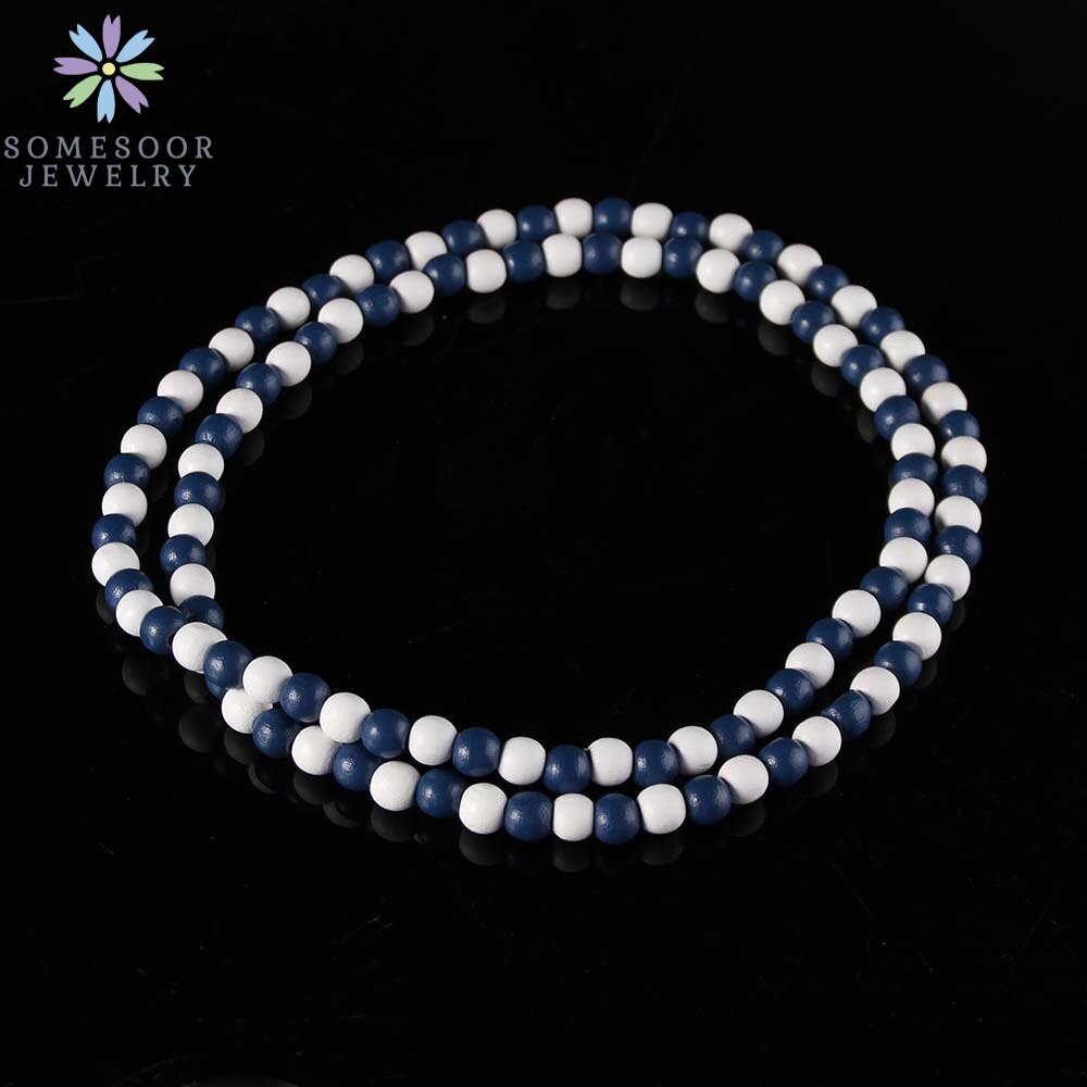 SOMESOOR-collar de cadena con cuentas redondas para hombre y mujer, cadena colorida de 45cm de longitud, accesorios colgantes hechos a mano, joyería: BlueWhite