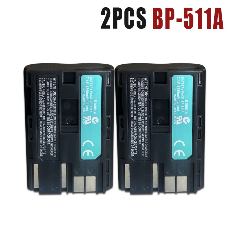 1390mAh BP-511A For Canon Camera Rechargeable Battery 7.4V EOS D30 D60 10D 300D 20D 30D 40D 50D PowerShot G1 G2 G3 MV600i Pro1: 2PCS