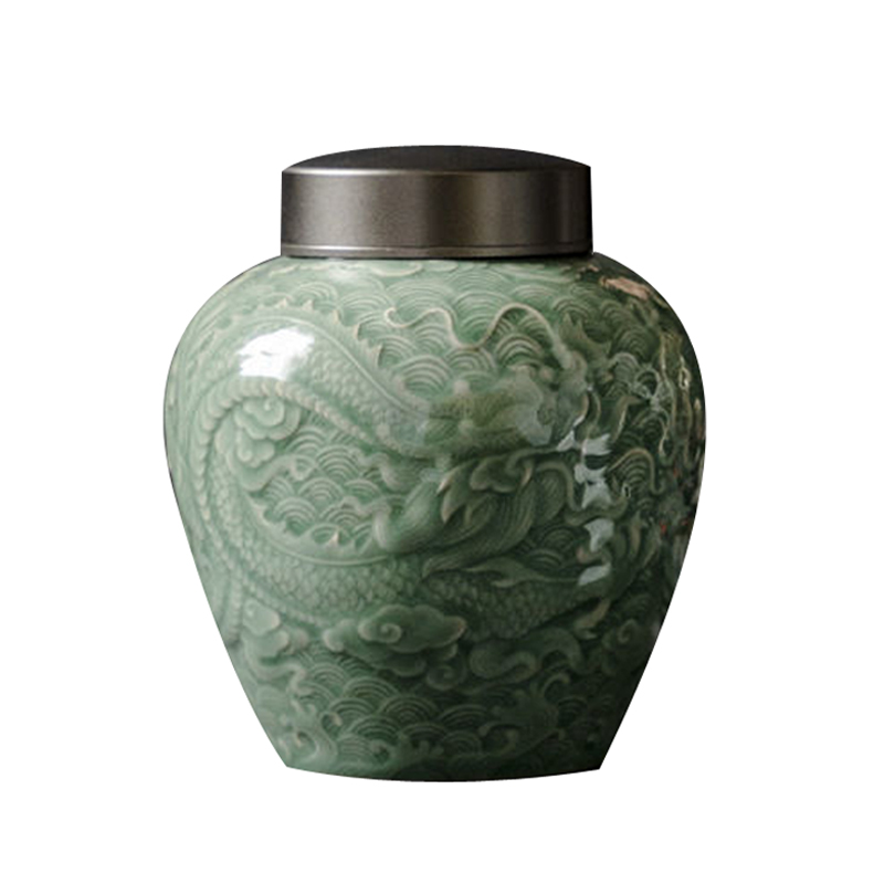 1000ml-Fengshui Dragon Patroon-Huisdier Urn, Hond Urn, Urnen Voor Honden As, Chinese Keramische Materiaal, herdenken Eeuwige Liefde