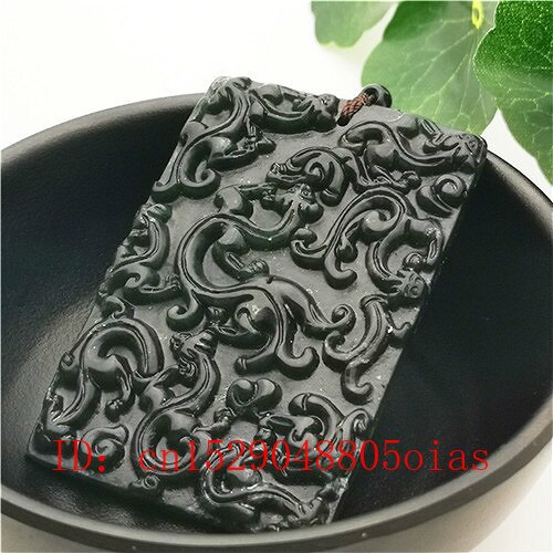 Natuurlijke Zwart Groen Jade Negen Draak Hanger Ketting Obsidiaan Charm Sieraden Accessoires Hand-Gesneden Amulet Voor Vrouwen