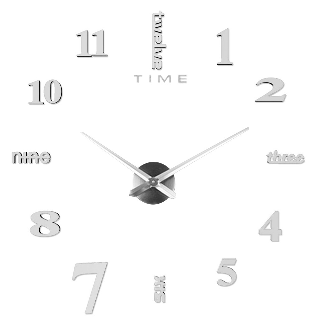Reloj decorativo reloj moderno DIY mudo Reloj de pared decoración del hogar Oficina 3D espejo superficie, pegatina para pared Relojes gigante sin marco: Plata