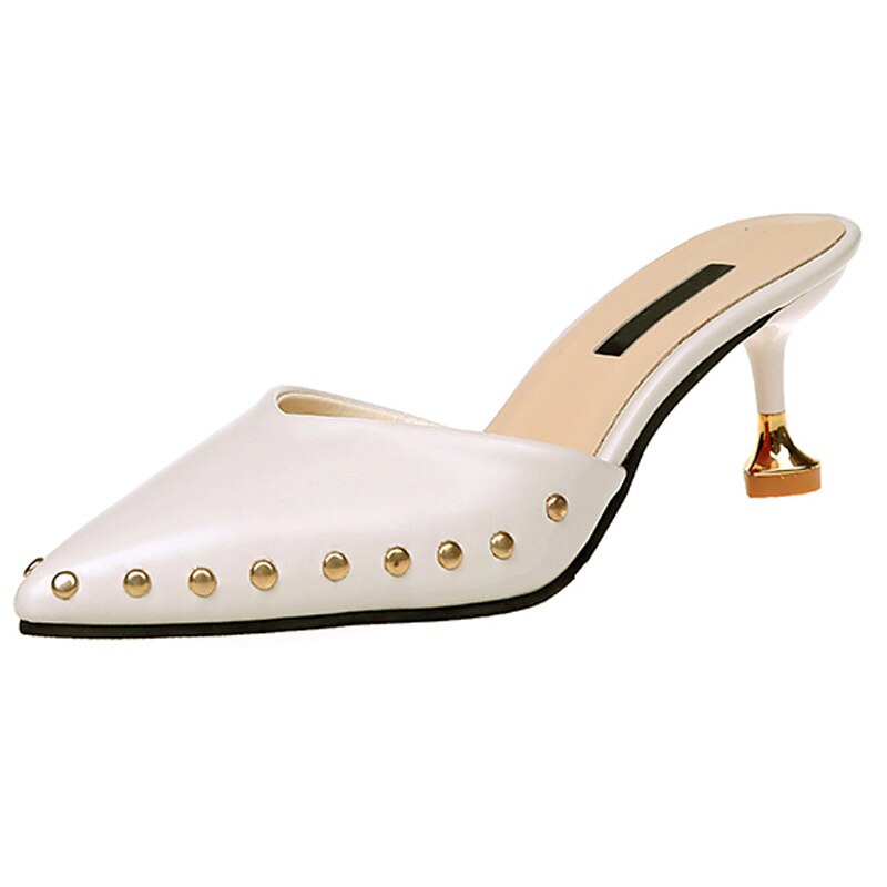 Vrouwen Zomer Muilezels Slippers Hoge Hakken Dames Klinknagels Puntschoen Strange Stijl Vrouwelijke Buiten Schoenen Voor Meisjes