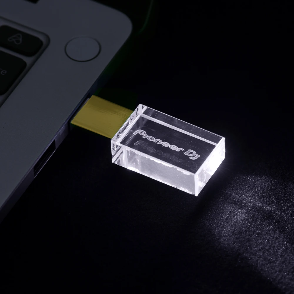JASTER Luminous USB drive Gold Lid Crystal USB Flash Drive 128GB Pendrive 64GB Colorful LED Memory Stick 16GB with Pioneer DJ: WHITE / 128GB