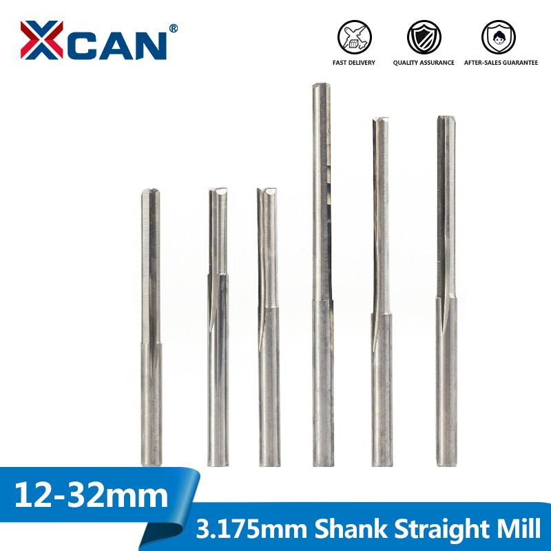 XCAN 10 pièces 3.175 tige 2 cannelure droite fente carbure fraise 12-32mm pour bois MDF plastique fraisage gravure