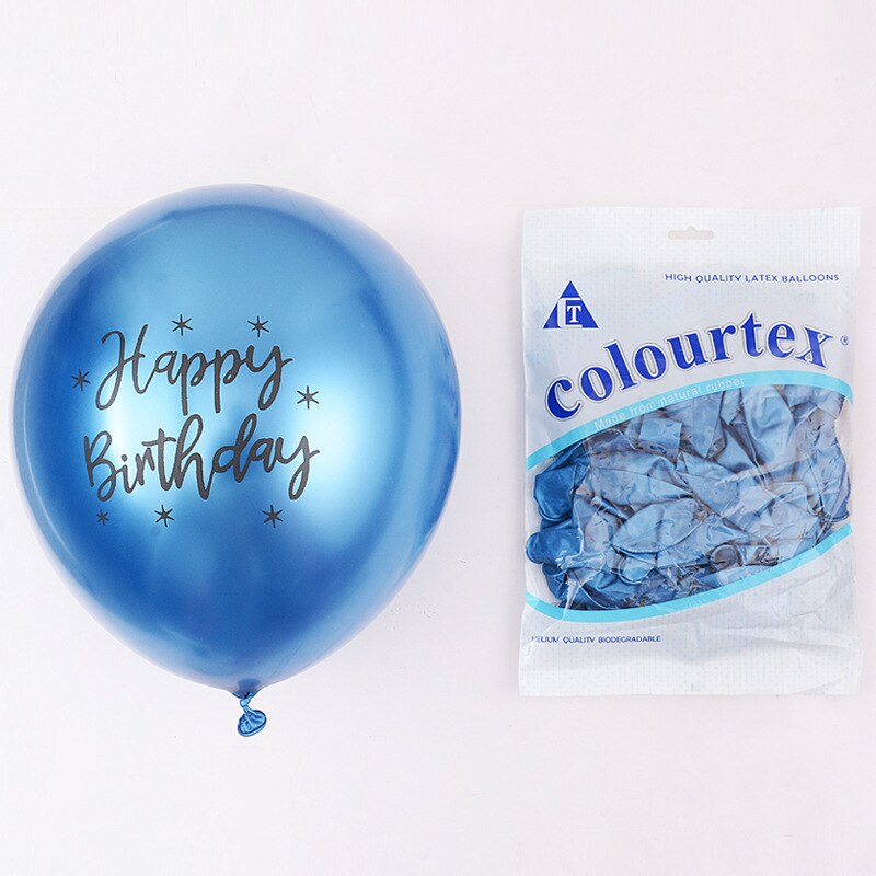 6 Kleuren 12 Inch Print Gelukkige Verjaardag Letters Partij Aluminium Folie Metallic Glans Decoratieve Ovale Ballonnen: Blue