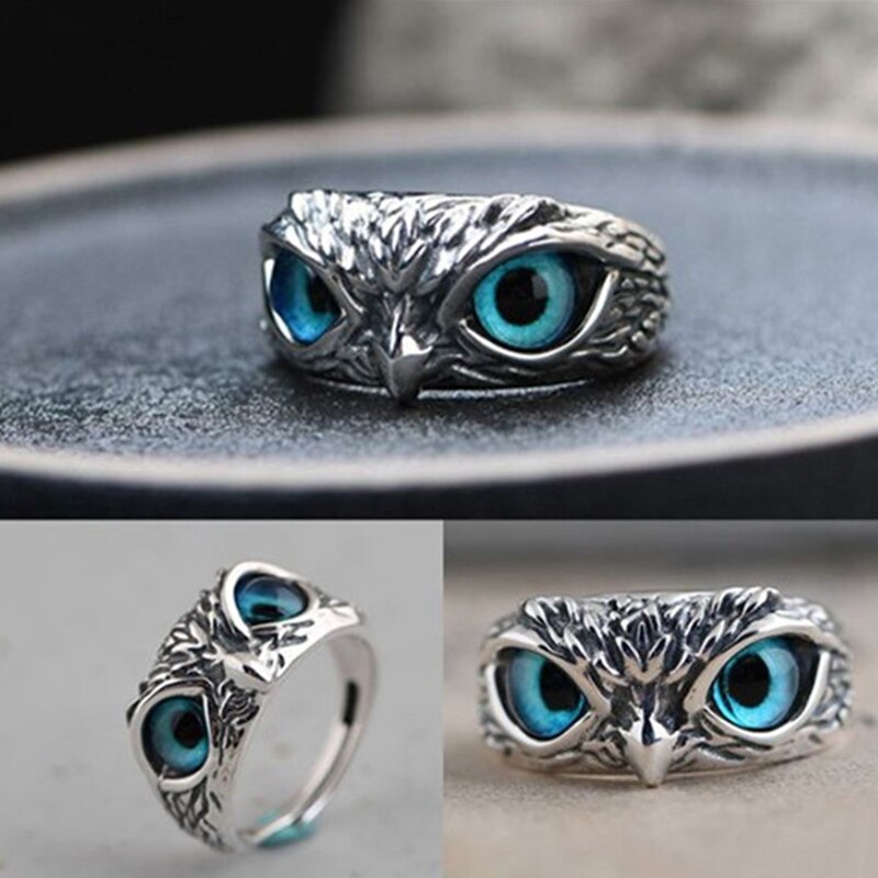 Echt 925 Sterling Zilveren Demon Eye Uil Ring Voor Vrouwen Meisje Liefhebbers Retro Dier Open Verstelbare Ring Verklaring Ring Sieraden