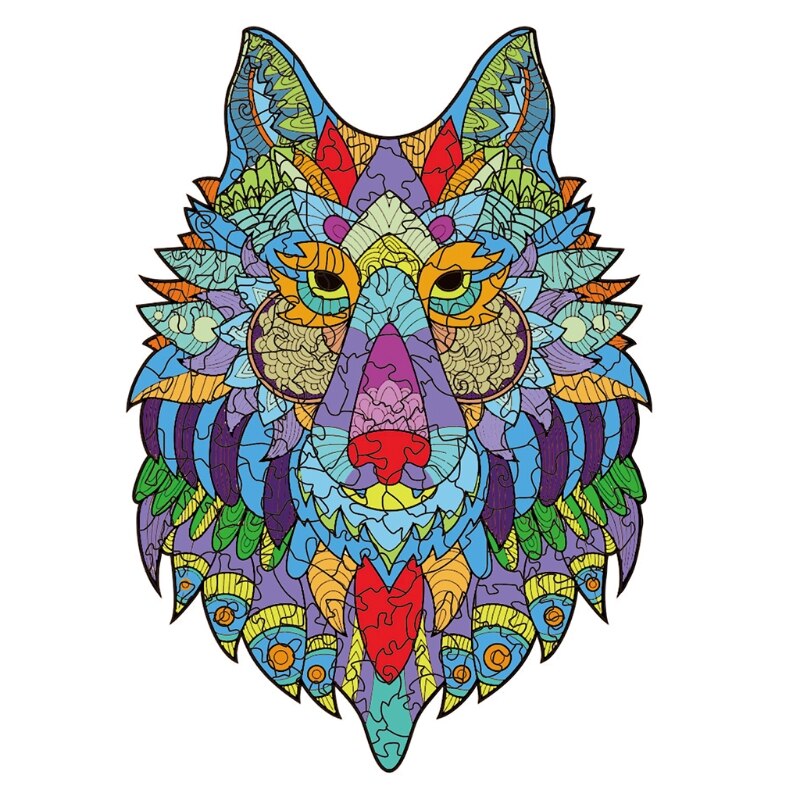 Wooden Puzzles for Adults Animal Shaped Puzzles Wolf 5.2x7.36in(A5-86Piece) Best for Adults&amp;Kids Wooden Jigsaw