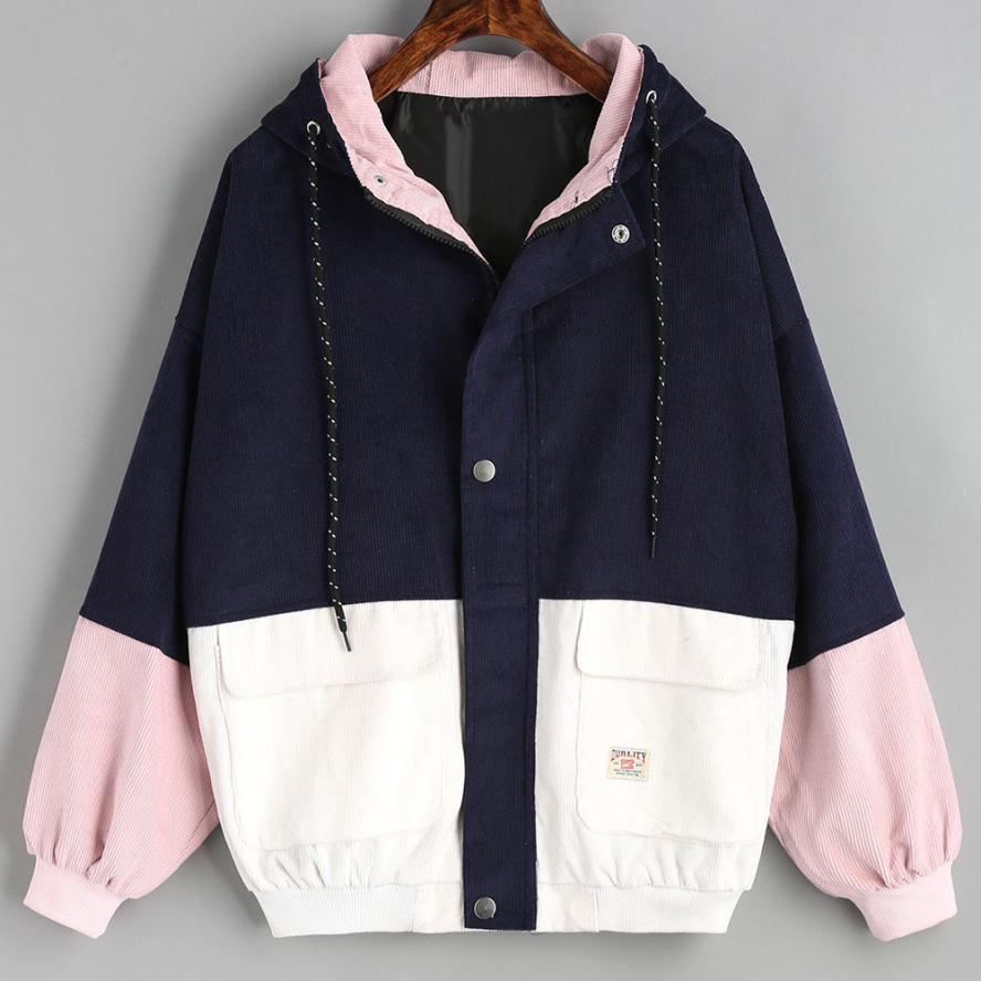 Windjack Jassen en Jassen Vrouwen Bovenkleding Jassen Lange Mouwen Corduroy Patchwork Oversize Rits Jas