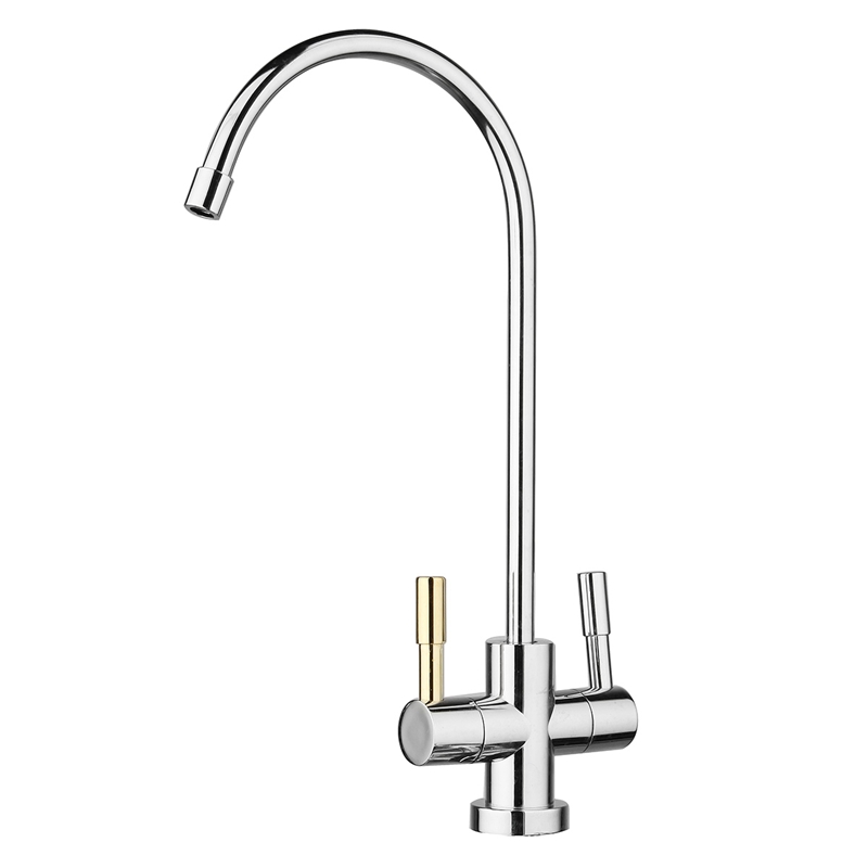 1/4'' Chrome Drinking RO Water Filter Faucet Stainless Steel Finish Reverse Osmosis Sink Kitchen Double Holes Water Intake