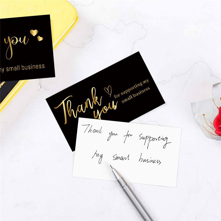 50/500pcs Black Gold Foil Thank You Cards for Supporting My Small Business Thanks Greeting Cards for Retail Store Handmade