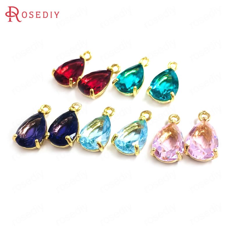 10PCS 7x10MM 24K Champagner Gold Farbe Messing und Glas Tear Form Charms Anhänger Schmuck machen Liefert Diy Zubehör