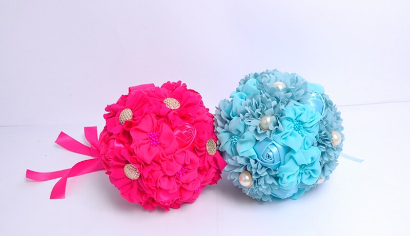 Fuksja niebieskie bukiety ślubne szyfonowa 20cm kwiaty bukiet druhny Ramos De Flores sztuczny bukiet De Mariage niska cena