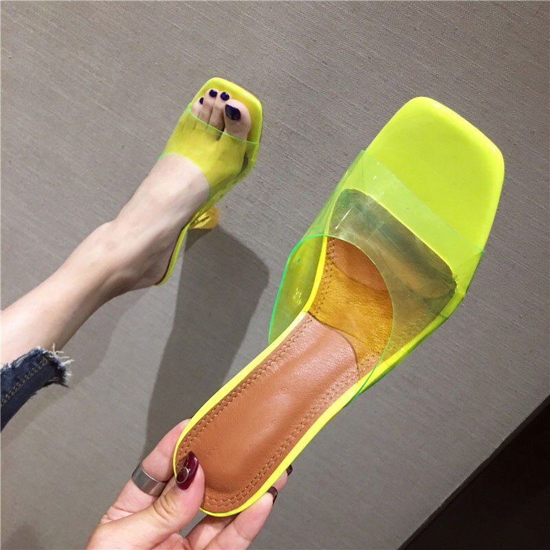 Gule pvc gelé sandaler krystal åben tå perspex sike høje hæle krystal kvinder gennemsigtige hæl sandaler hjemmesko 9cm pumps