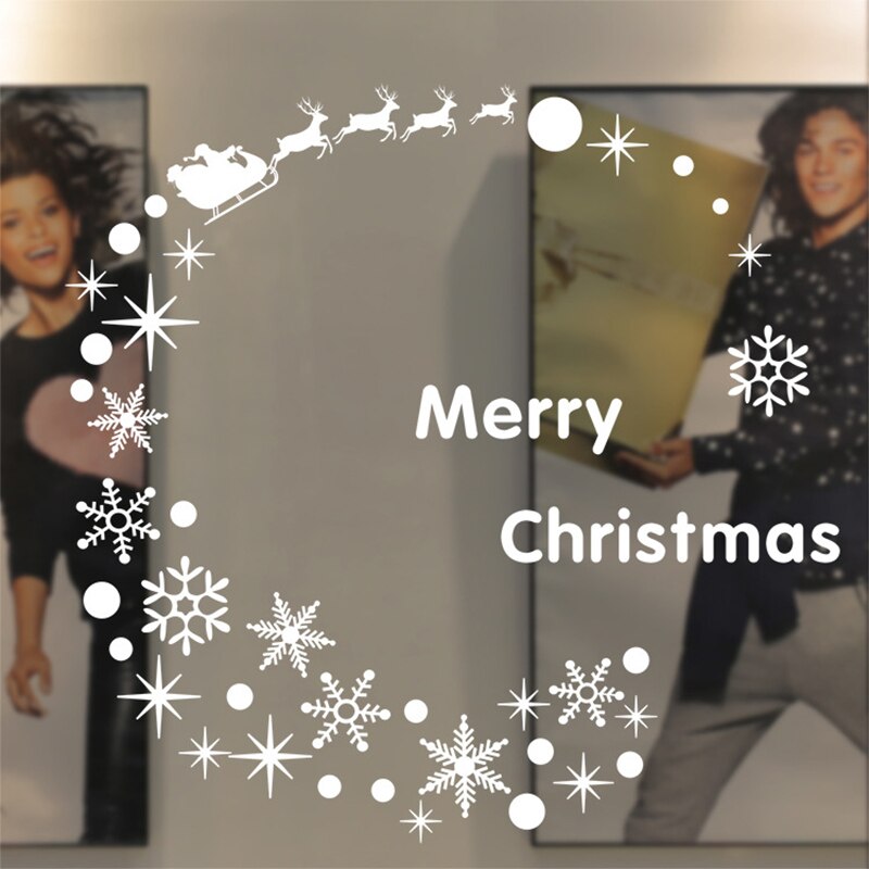 Kerst Glas Stickers Wit Rendier Sneeuwvlok Sneeuwpop Raamstickers Vrolijk Kerstfeest Brief Glas Decor Diy Verwijderbare Stickers: YT-22