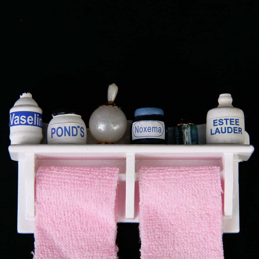 1/12 Dollhouse Miniature Badkamer Set Handdoekenrek Make-Up Cosmetische Set