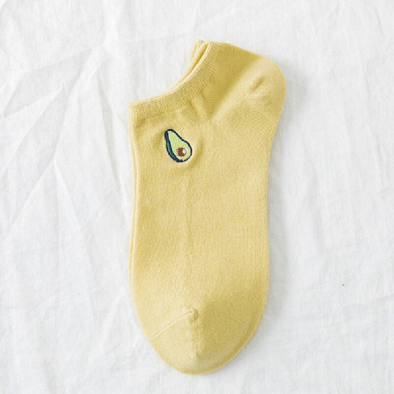 Zomer schattige sokken avocado borduurwerk katoenen sokken dames ademend onzichtbaar effen kleur skarpetki korte sokken voor meisjes: Geel
