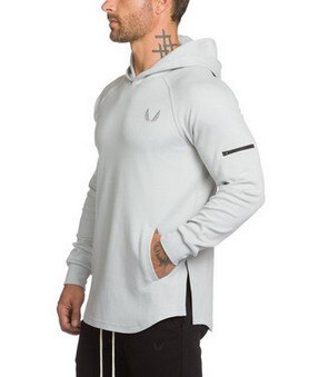 Heren gym dunne hoodie lange mouwen hoodies sweatshirt casual t-shirt fitness tops: Xl / Wit
