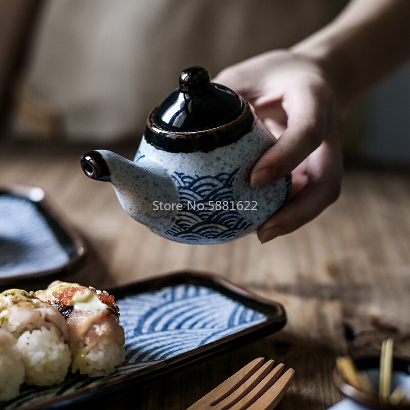 Japanese Style Ceramic Seasoning Pot Set Chili Pot Wasabi Pot Soy Sauce Bottle Pot Toothpick Holder Restaurant Household Set