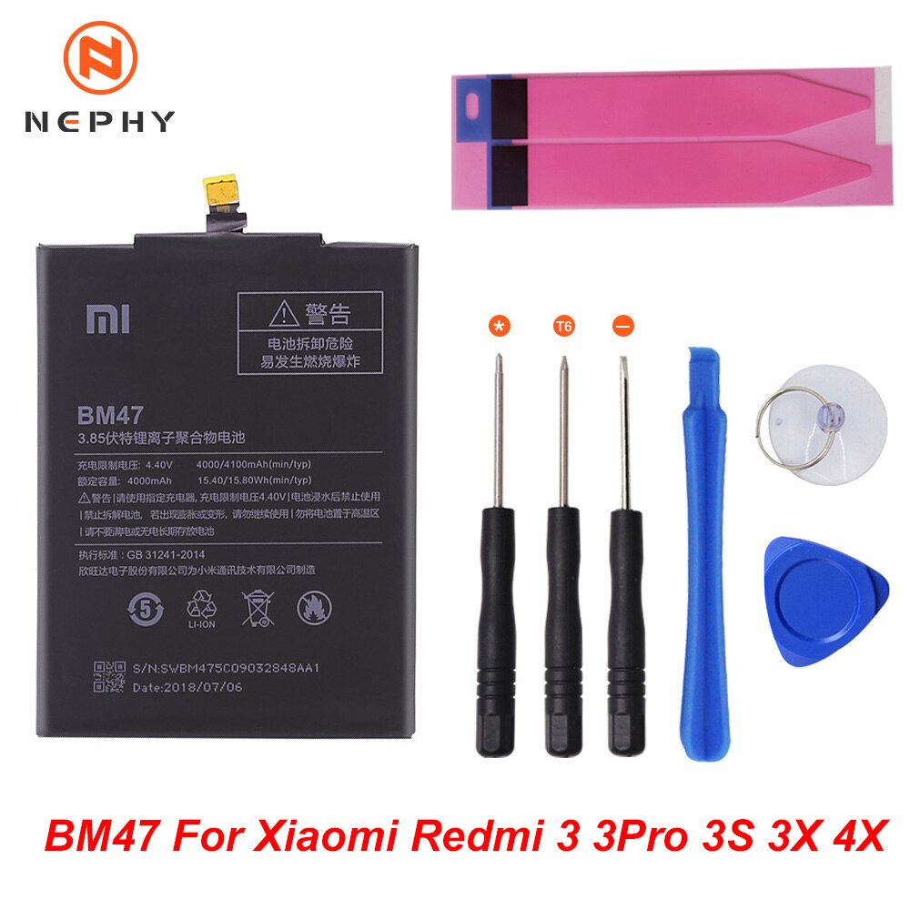 Nephy de la batería del teléfono BM45 BM46 BM47 BN41 BN43 para Xiaomi Redmi 3S 3S 3X 4X nota 2 3 Pro 4 4X Note2 Note3 Note4 reemplazar herramientas libres