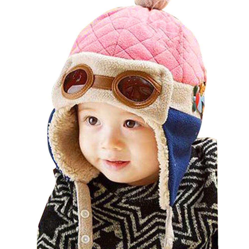 Cute Winter Warm Baby Hats Infant Toddlers Boys Girls Pilot Aviator Warm Caps Soft Eargflap Hat Beanies Cap Pilot Cap: Pink