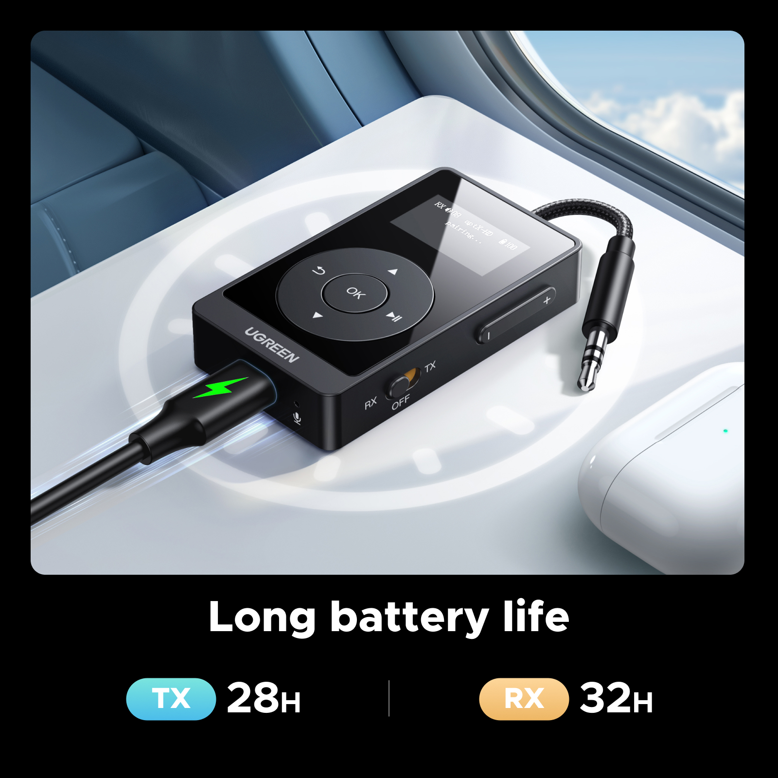 aptX HD Airplane Bluetooth 5.3 Receiver Transmitter for All Headphones Wireless Audio Aux Bluetooth Adapter for TV Flying