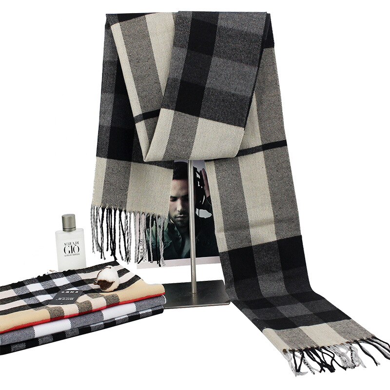 Menn rutete mønster skjerf høst vinter 180*30cm kashmirlignende fritid britisk forretningsstil lange dusker varmt skjerf: 7